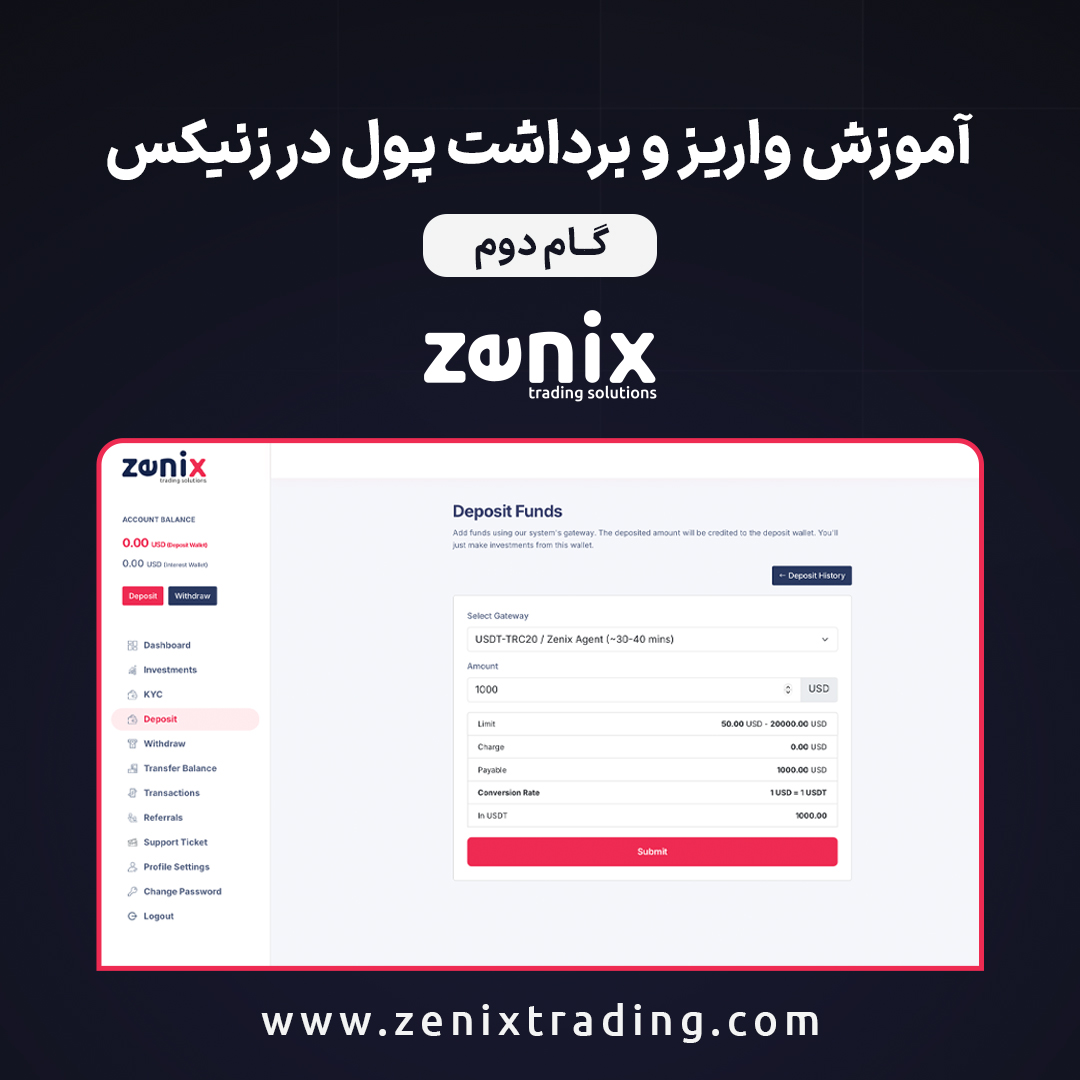 آموزش واریز و برداشت پول در زنیکس